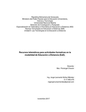 Recursos telemáticos para actividades formativas en la modalidad de Educación a Distancia (EaD).
