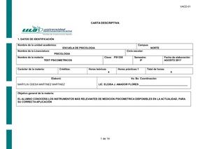Carta Descriptiva Test Psicometricos