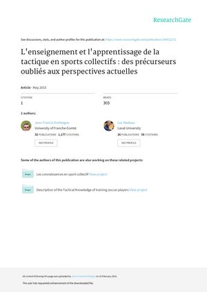 2015 Gréhaigne Nadeau Enseignement Et Apprentissage De La Tactique