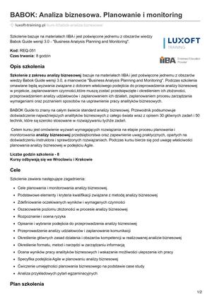 Luxoft Training Pl Babok Analiza Biznesowa Planowanie I Monitoring