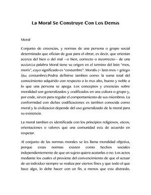 La Moral Se Construye Con Los Demás