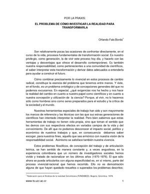 Como Investigar La Realidad Para Transformarla Orlando Fals Borda