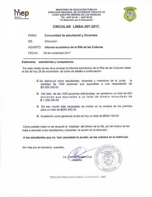 Informe Economico Rifa De Las Culturas