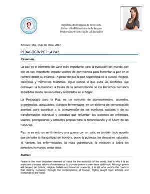 Articulo Educación Para La Paz Unidad Iii
