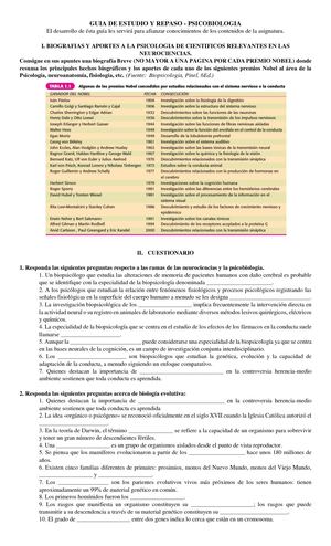 Guia De Estudio Y Repaso Psicobiología Pdf