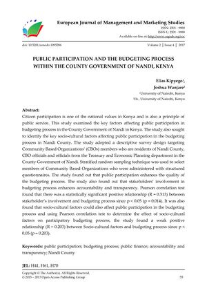 PUBLIC PARTICIPATION AND THE BUDGETING PROCESS WITHIN THE COUNTY GOVERNMENT OF NANDI, KENYA