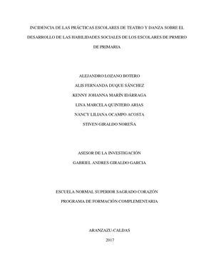 INCIDENCIA DE LAS PRACTICAS ESCOLARES DE TEATRO Y DANZA SOBRE EL DESARROLLO DE HABILIDADES SOCIALES EN LOS ESCOLARES DE PRIMERO DE PRIMARIA