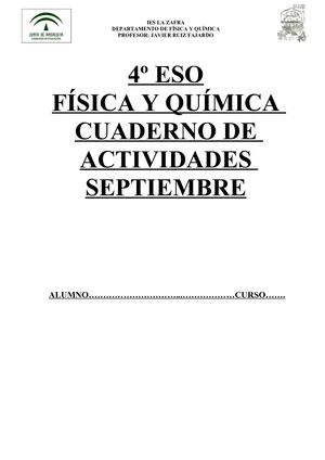 CUADERNILLO ACTIVIDADES 4º ESO FÍSICA Y QUÍMICA SEPTIEMBRE