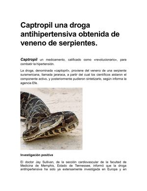 Captropil Una Droga Antihipertensiva Obtenida De Veneno De Serpientes