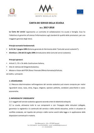 CARTA DEI SERVIZI DELLA SCUOLA 2017 18