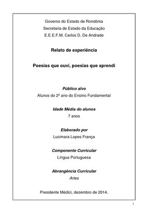 Relatório Poesias Que Ouvi, Poesias Que Aprendi