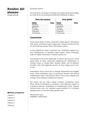 Plantilla para notas de los alumnos