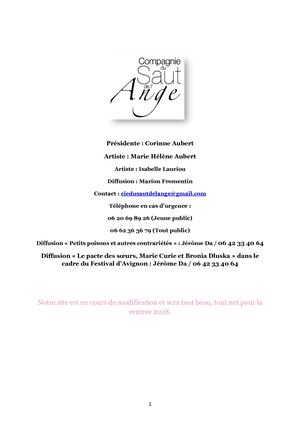 Catalogue Cie du Saut de l'Ange 2017 Et 2018