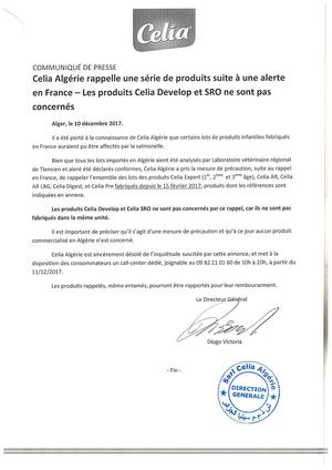 rappel des lots du lait infantile CELIA