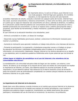 Importancia del internet y la informática en la educacón
