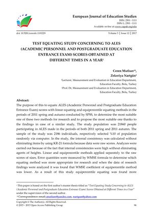 TEST EQUATING STUDY CONCERNING TO ALES  (ACADEMIC PERSONNEL AND POSTGRADUATE EDUCATION ENTRANCE EXAM) SCORES OBTAINED AT  DIFFERENT TIMES IN A YEAR