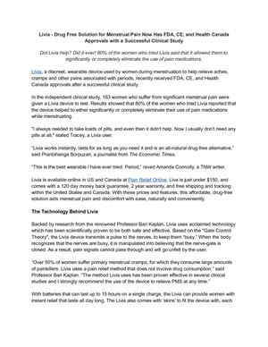 Pain Relief Online Livia Press Release