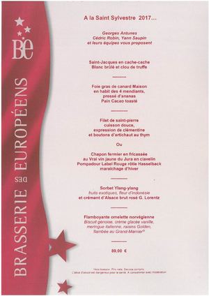 Le Menu de la Saint-Sylvestre à la Brasserie des Européens