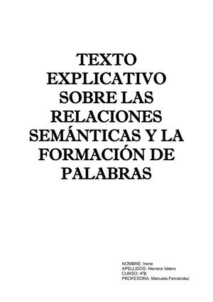 Texto Explicativo Sobre Las Relaciones Semánticas Y La Formación De Palabras