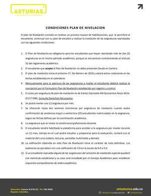 Condiciones Plan De Nivelacion