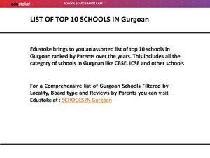 List Of Top 10 Schools In Gurgoan