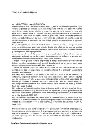 Tema 8 Desarrollo De La Adolescencia