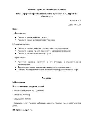 Конспект урока по литературе