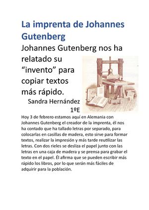 La Imprenta De Johannes Gutenberg