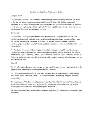 Certified Translation From Portuguese To English