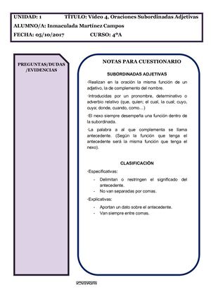 VÍDEO 4 ORACIONES SUBORDINADAS ADJETIVAS