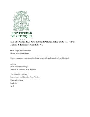 Elementos Plásticos De Las Obras Teatrales De Villavicencio