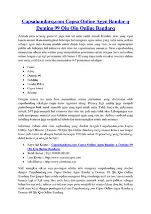 Capsabandar Q Com Capsa Online, Agen Bandar Q, Domino 99, Qiu Qiu Online, BandarQ
