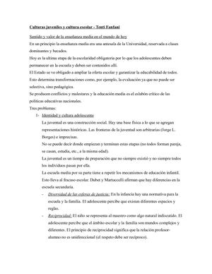 Culturas Juveniles Y Cultura Escolar Fanfani