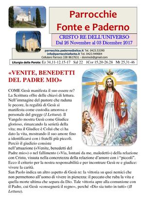 Avvisi Parrocchiali Dal 26 Novembre Al 03 Dicembre 2017 - Cristo Rè Dell'Universo