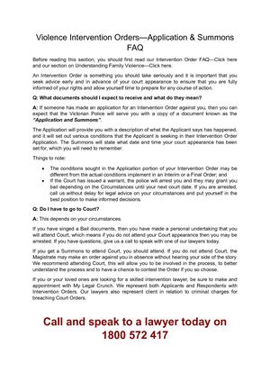 2017 12 26 Violence Intervention Orders—application & Summons Faq