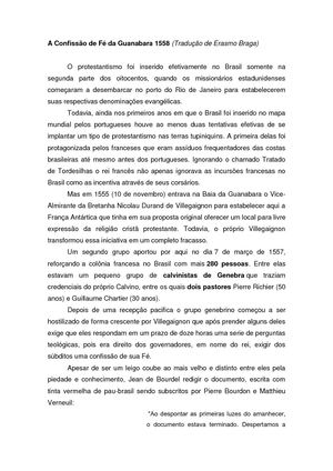 A Confissão De Fé Da Guanabara (Tradução Erasmo Braga)