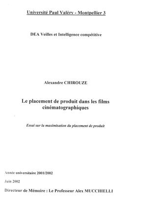 Le placement de produit dans les films cinématographiques - Alexandre Chirouze -