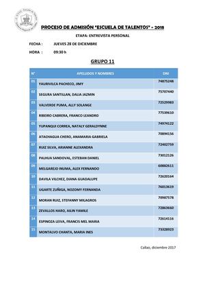 ENTREVISTA PERSONAL |  ADMISIÓN 2018