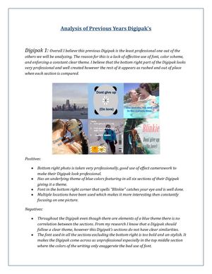 Analysis Of Previous Years Digipak