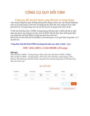 Công Cụ Quy ĐỔI Cbm