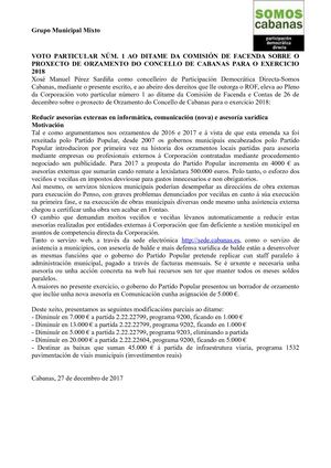 Votos particulares. Cabanas. Orzamentos 2018