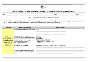 Livret Recherche Au Cdi Physique Chimie