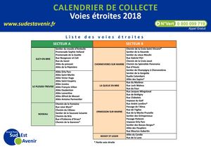 Calendrier de collecte 2018 Voies étroites Boissy-Saint-Léger, Chennevières-sur-Marne, Le Plessis-Trévise, La Queue-en-Brie ou Sucy-en-Brie