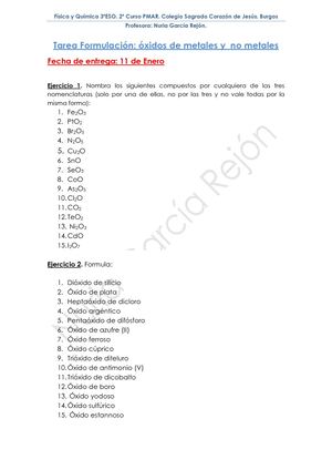 Tarea Formulación óxidos Metálicos Y No Metálicos