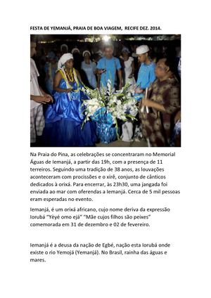 FESTA DE YEMANJÁ, PRAIA DE BOA VIAGEM,  RECIFE DEZ. 2014.