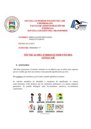 Técnicas De Enriquecimiento Del Lenguaje