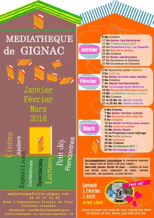 Programme janvier - mars de la médiathèque de Gignac