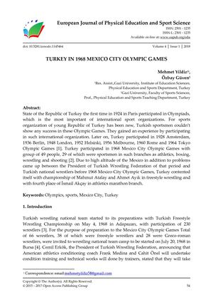 TURKEY IN 1968 MEXICO CITY OLYMPIC GAMES