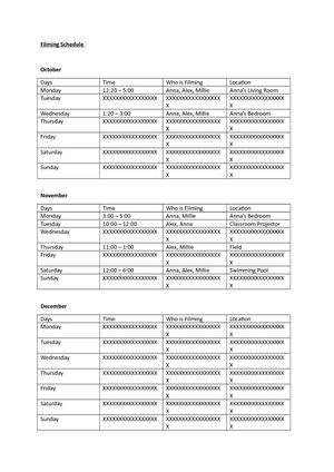Filming Schedule