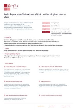 Audit De Processus (thematique V2014) Methodologie Et Mise En Place
